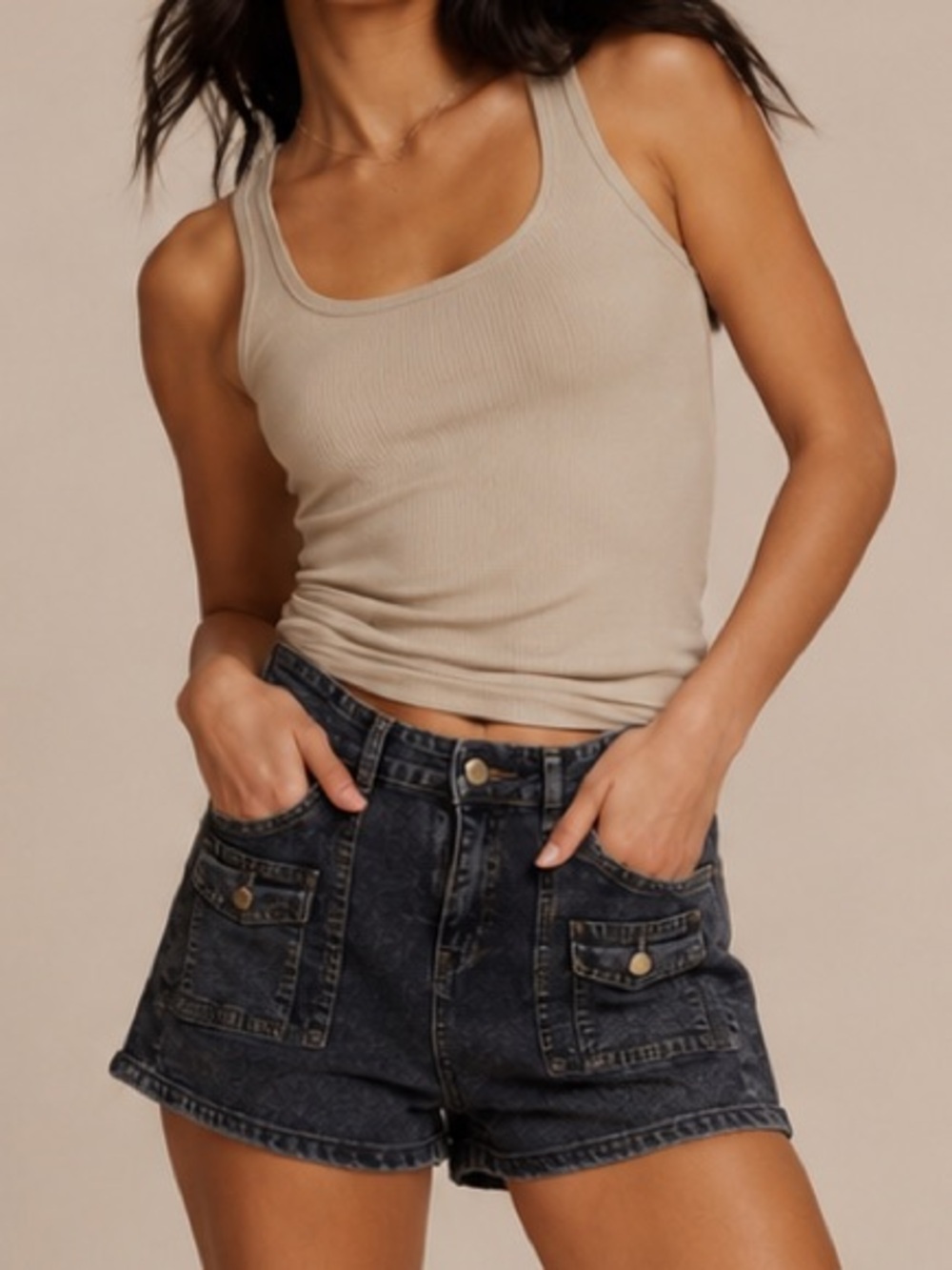 Dark Wash Utility Pocket Denim Shorts XL